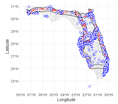 Map showing how distribution centers within Florida align with Florida's population.